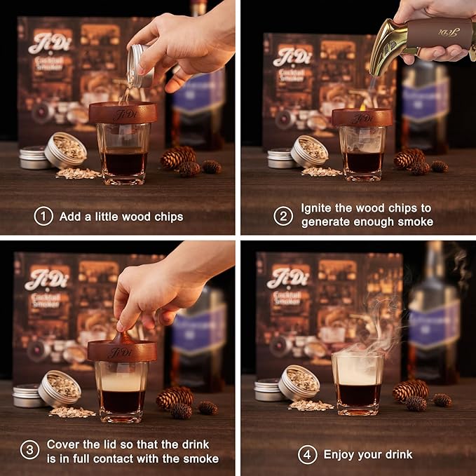 Whiskey Smoker Kit with Torch & Wood Chips, Cocktail Smoker Kit, Old Fashioned Drink Smoker Kit, Bourbon Birthday ，Upgrade Your Home Bar - Ideal Gifts for Men, Dad, Boyfriend(NO Butane)
