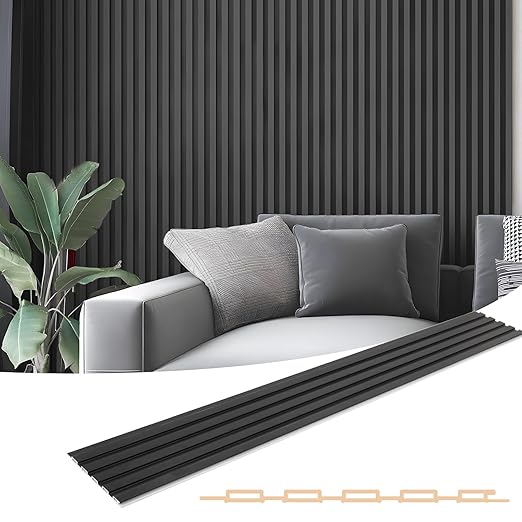 Art3d WPC Slat Wall Panels, 8-Pack 108 x 6 Inch 3D Wall Accents for Interior Wall Decor, Living Room, Bedroom, Black