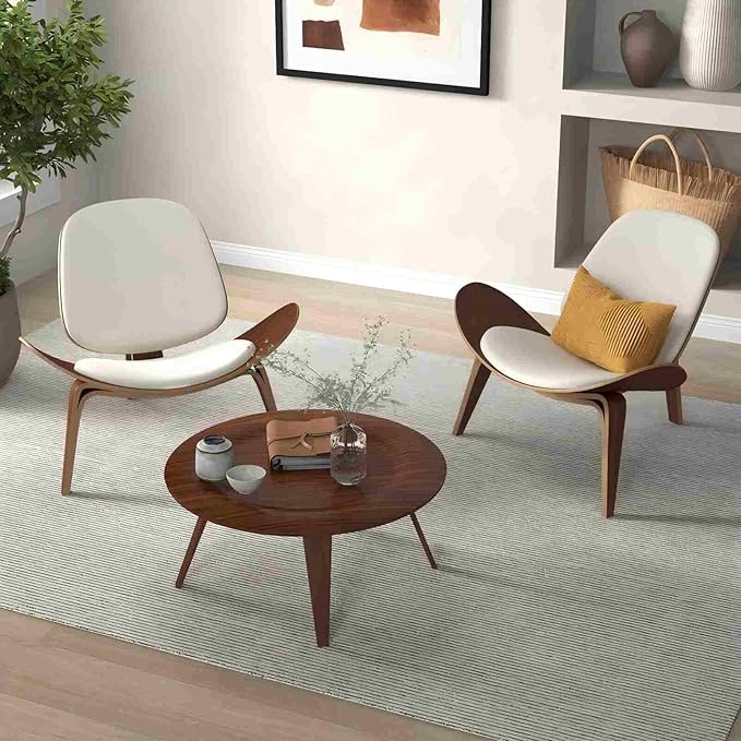 homary Leather Walnut Tripod Accent Chair, High Back Lounge Chair with Soft Faux Leather Seat, Sturdy Wood Frame for Living Room Bedroom (Black) (White)