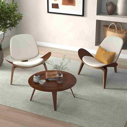 homary Leather Walnut Tripod Accent Chair, High Back Lounge Chair with Soft Faux Leather Seat, Sturdy Wood Frame for Living Room Bedroom (Black) (White)
