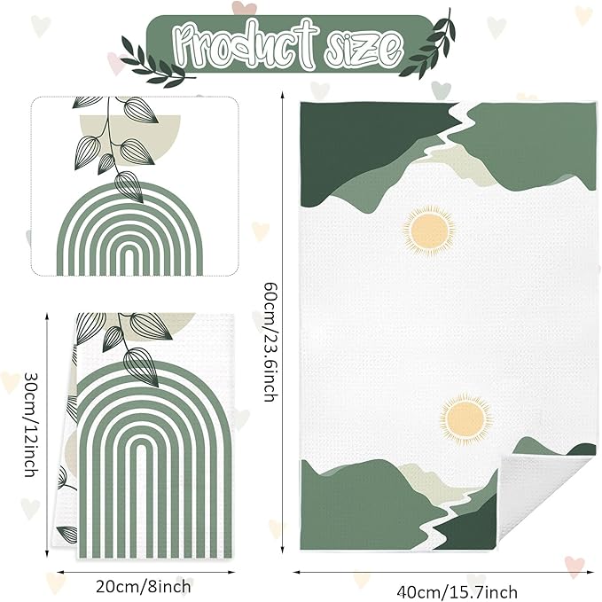 Boho Kitchen Dish Towels 4 Pack Mountains Rivers Absorbent Decorative Tea Towels