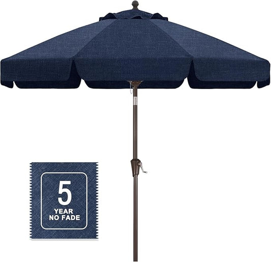 MASTERCANOPY 9ft Olefin Valance Patio Umbrella with Tilt Crank, 5-Year-Non-Fading Canopy & 8 Fiberglass Ribs for Deck, Patio, and Garden, Light Navy Blue