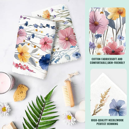 Watercolor Wildflower Kitchen Towels Set of 2 Absorbent Butterfly Dish Towels Housewarming Holiday Tabletop Decor Floral