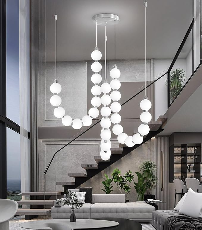 Modern Chandeliers LED Dimmable Light Acrylic Balls Ceiling Pendant Lighting for Living Room Dining Room Bedroom Adjustable Hanging Lights Silver