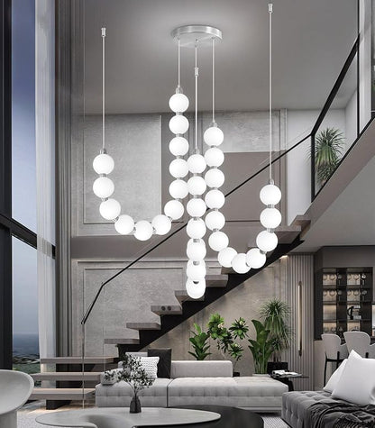Modern Chandeliers LED Dimmable Light Acrylic Balls Ceiling Pendant Lighting for Living Room Dining Room Bedroom Adjustable Hanging Lights Silver