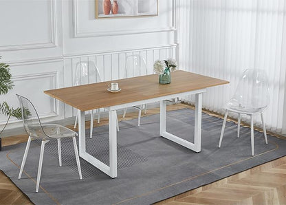 55''- 71'' Extendable Dining Room Table, Expandable Dining Table with Metal Leg, Modern Mid Century Large Table, for 2-6 Person, Light Oak