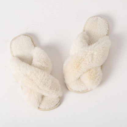 Women's Slipper Memory Foam Cross Band Fuzzy Slippers Open Toe Cozy House Slippers Cozy Plush Bedroom Indoor Outdoor