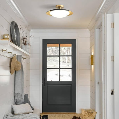 Dimmable Mid Century Modern Semi Flush Mount Ceiling Light with Acrylic Shade,Black Gold LED Ceiling Light,5CCT 2700K-6000K Light Fxiture for Hallway Bedroom Kitchen Laundry Room Living Room 15.7 in