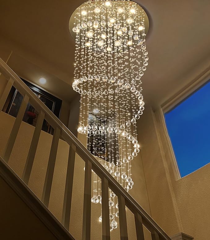 Gold Chandelier with LED Bulbs Glam Crystal Light Hight Ceiling Lighting Fixtures