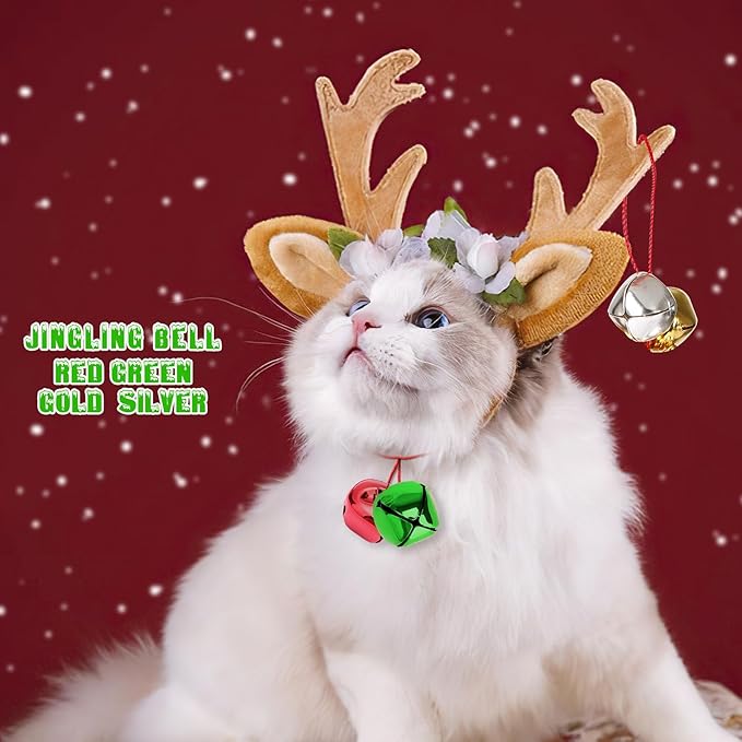 Augshy 120 Pieces Jingle Bells 4/5 Inch Craft Bell Bulk for Christmas Home and Pet Decorations Xmas Decor Party Favors Supplies (Gold, Silver, Red, Green)