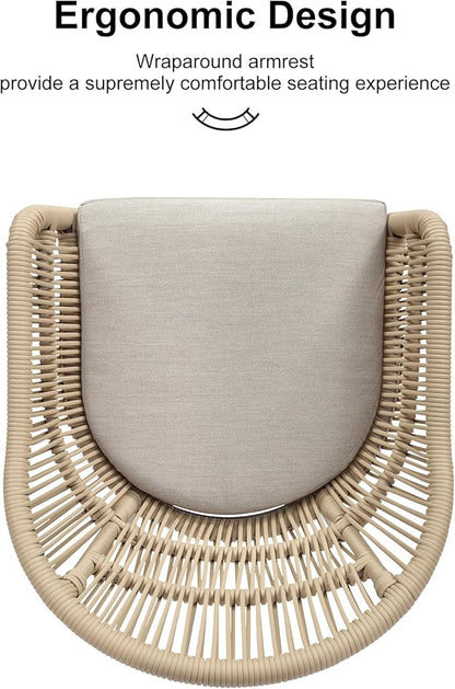 PURPLE LEAF 9 Pieces Patio Dining Set with Outdoor Aluminium Square Dining Table and Woven Rattan Chairs Modern Metal Furniture Cushions Sets for Garden Yard Indoor Decor Kitchen Champagne