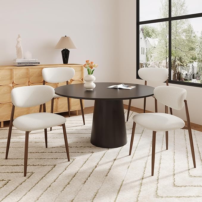 Dining Chairs Set of 4, Upholstered Dining Room Chairs with Metal Legs and Anti Slip Pads, Curved Back Wood Kitchen Chair for Home and Restaurant Use, Beige