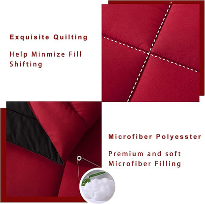 DOWNCOOL King Size Comforter Set -All Season Bedding Comforters Sets with 2 Pillow Cases -3 Pieces Bed Set Down Alternative King Bedding Set -Red/Black King Comforter Set(102"x90")