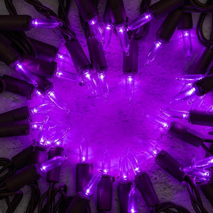 YULETIME Purple LED Christmas Lights with Brown Wire, 33 ft 100 Count UL Certified Commercial Grade Holiday String Light Set (Purple - Brown Wire)
