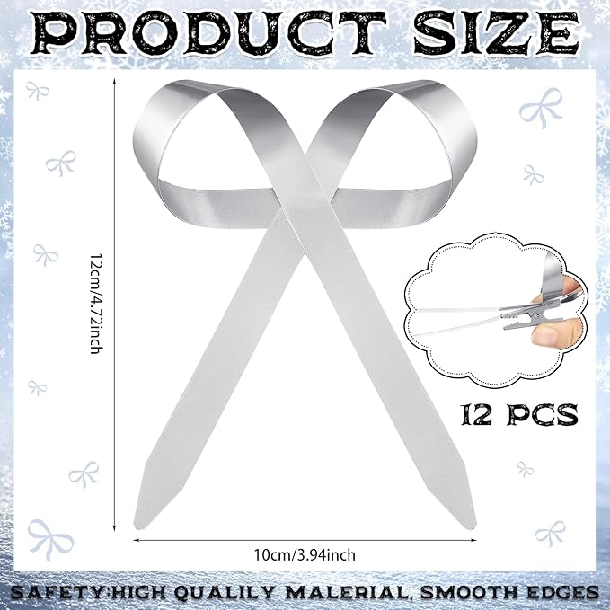 12 Pcs 2025 Metal Christmas Bow Ornaments for Christmas Tree Garland Wreath Bulk Bow with Clip Ornament Vintage Indoor Outdoor Home Xmas Party Decorations, 4 x 5 Inches (Silver)