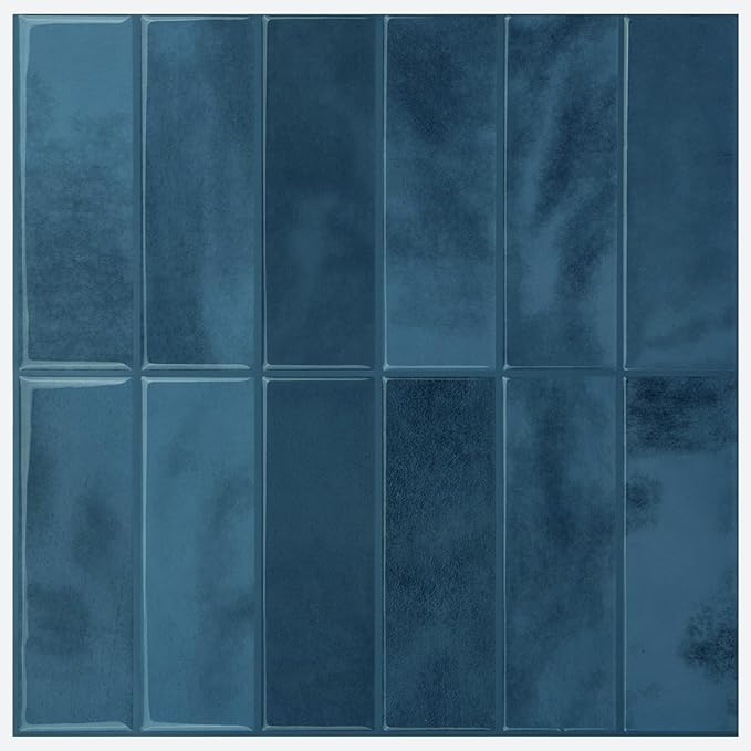 5 Pack Peel and Stick Backsplash Subway Tiles, Extra Thick 3D Wall Panels, Heat & Water Resistant, Easy DIY Kitchen, Bathroom, Laundry, Fireplace & Rental Home Wall Décor (12 x 12 in), Blue