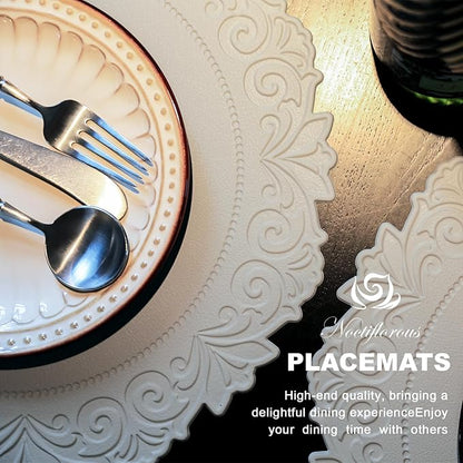 Noctiflorous Round Faux Leather 15 Inch Placemats Set of 4 Waterproof Wipeable Heat Resistant Tablemat for Dining Table Kitchen Non Slip Oilproof Table Place Mat for Indoor Outdoor(Grey, 4)