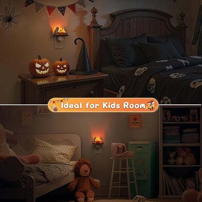 L LOHAS LED Halloween Night Light,Ghost Campfire Nightlight,Campfire Flickering Night Lights Plug into Wall,Halloween Decorations for Kids Adults