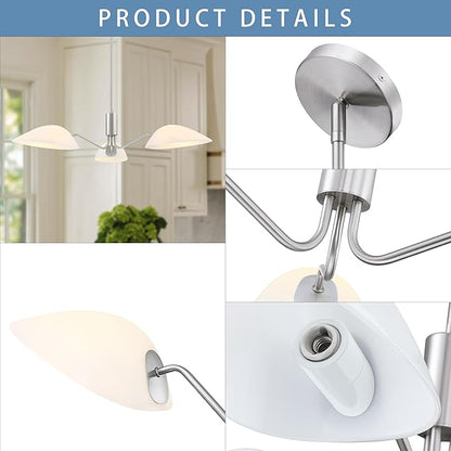 MEXO Modern Glass Chandeliers, Sputnik Chandelier Satin Nickel Pendant Lighting Fixture Glass Shade Ceiling Light for Dining Room Kitchen Island