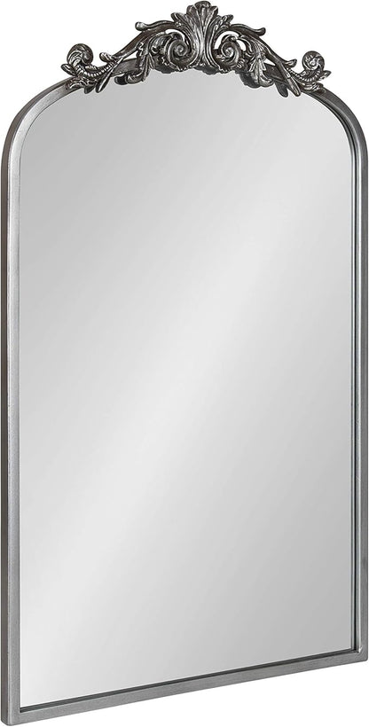 Kate and Laurel Arendahl Traditional Ornate Wall Mirror, 19 x 31, Antique Silver, Decorative Mirror with Baroque Inspired Detailing