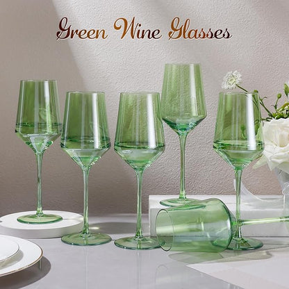 Physkoa Green Wine Glasses Set 6-15oz Crystal Green Wine Glasses With Long Stem