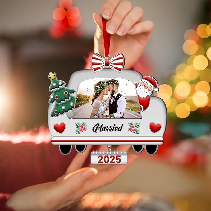 Wedding Gifts for Couples 2025 Wedding Car Picture Frame Christmas Ornament,Just MarriedGifts for Couples,Bridal Shower Gift for Bride- Comes in a Gift Box