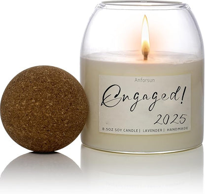 Engagement Gifts，Engagement Gifts for Couples，'Engaged 2025' Candle - 8.50oz Soy Wax, Long-Lasting 60-Hours，Lavender (Engaged 2025)
