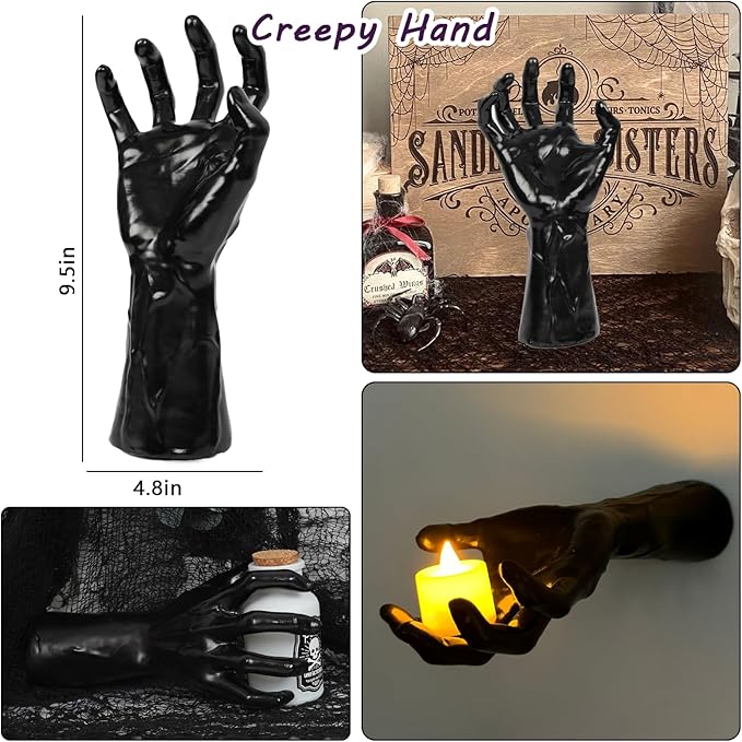 DAZONGE Halloween Decorations, Pack of 3 Wall Mounted Creepy Reaching Hands with Lighted Candles, Life-Sized Horror Hands for Gothic Wall Decorations, Scary Halloween Decorations Indoor
