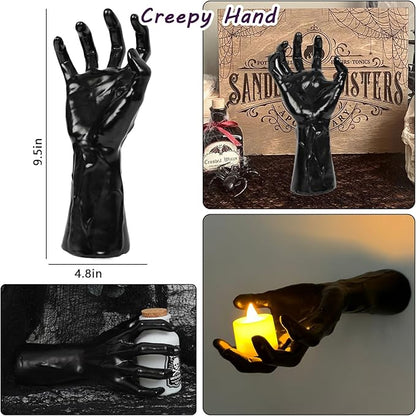 DAZONGE Halloween Decorations, Pack of 3 Wall Mounted Creepy Reaching Hands with Lighted Candles, Life-Sized Horror Hands for Gothic Wall Decorations, Scary Halloween Decorations Indoor