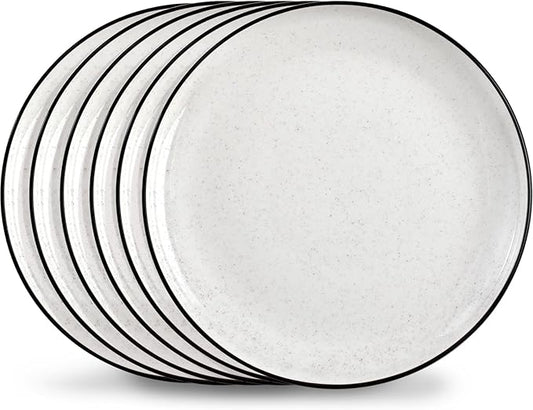 Ceramic White Dinner Plates Set of 6, 10.5 Inch Plates for Kitchen, Microwave Oven and Dishwasher Safe, Modern Dishes Set for Pasta,Steak, Dessert, Salad