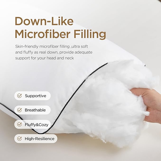 Acanva Bed Pillows Standard Size Set of 2, Fluffy 3D Down Like Filled, Machine Washable, Soft and Supportive for Side, Back or Stomach Sleepers, White 2 Count