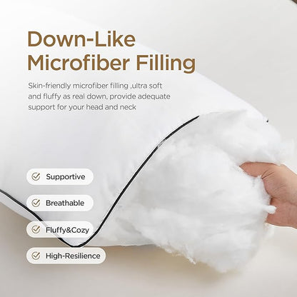 Acanva Bed Pillows Standard Size Set of 2, Fluffy 3D Down Like Filled, Machine Washable, Soft and Supportive for Side, Back or Stomach Sleepers, White 2 Count