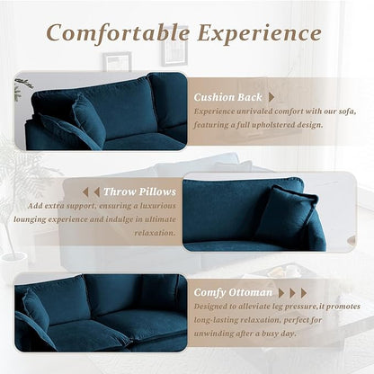 SoarFlash Chenille Sectional Sofa, Comfy Modular Loveseat Sofa, Modern 2-Seat Couch Deep Seat Sofa Set for Living Room,Deep Blue