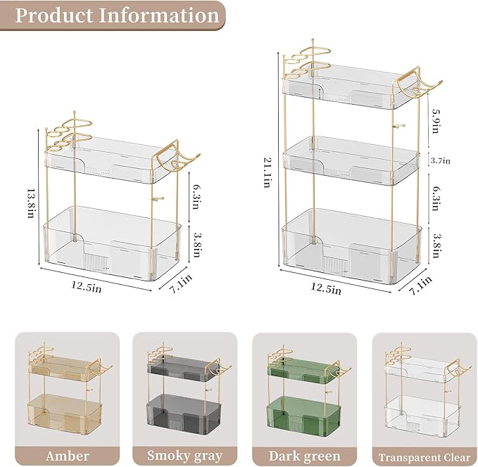 YCIA&DONE Bathroom Counter Organizer, Large Makeup Organizer Countertop, Shelf Storage, Vanity Easily Assemble for Bathroom Organizers and Storage, Undersink, Cabinet, 3 Tiers Grey