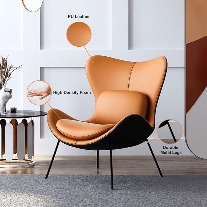 homary PU Leather Modern Wingback Accent Chair for Living Room Patio High-Density Foam Durable Metal Legs