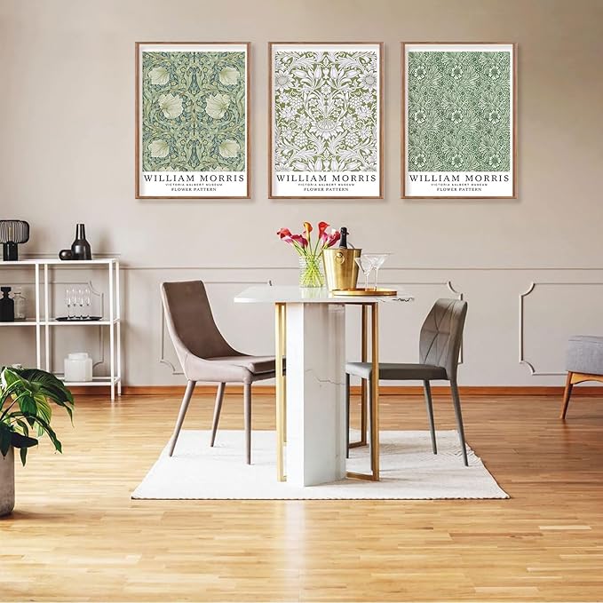 ILLBDR Framed Wall Art William Morris Botanical Floral Canvas Wall Art Set of 3, Farmhouse Rustic William Morris Print Abstract Decor for Living Room Office Bedroom, 16x24 Inch