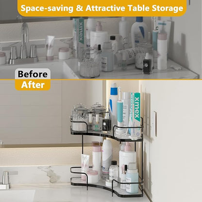 FOLLOWIN 2 Tier Bathroom Countertop Corner Organizer,Countertop Perfume,Vanity Counter Shelf,Skincare Makeup Cosmetic Vanity Organizers,Elegant Black