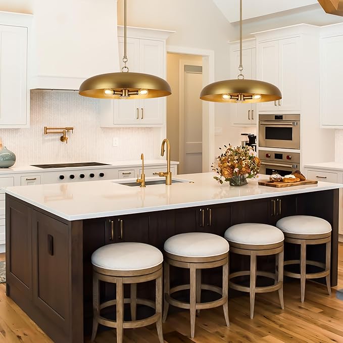 LamQee 20 Inch Oversized Large Pendant Lights, 3-Lights Brushed Gold Modern Dome Chandelier, Farmhouse Metal Pendant Lighting Fixture Ceiling Hanging for Kitchen Island, Dining Room Over Table, Bar