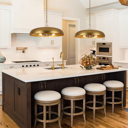 LamQee 20 Inch Oversized Large Pendant Lights, 3-Lights Brushed Gold Modern Dome Chandelier, Farmhouse Metal Pendant Lighting Fixture Ceiling Hanging for Kitchen Island, Dining Room Over Table, Bar