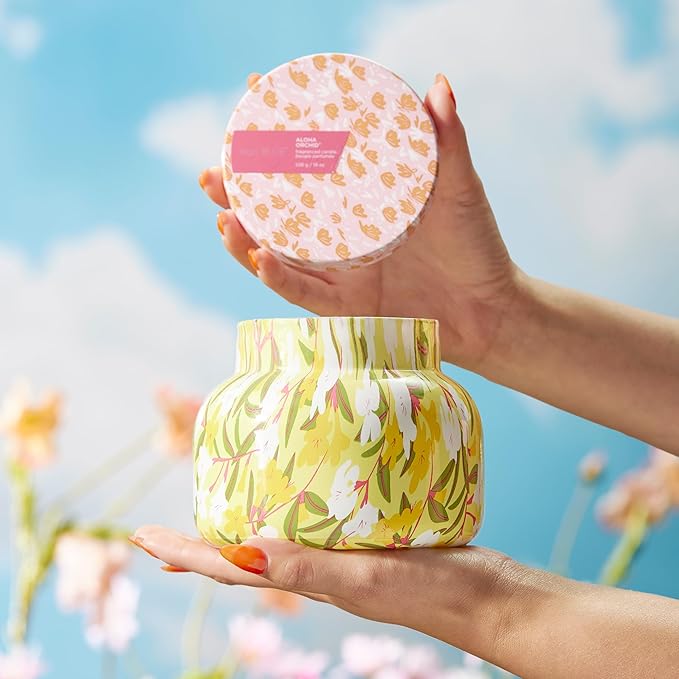 Capri Blue Scented Candles - Pattern Play Glass Jar Candles - Long Lasting Soy Wax Blend - Luxury Home Decor - Notes of Orchid, Jasmine, Gardenia & Floral Musk - Gifts for Women (Aloha Orchid, 19 oz)