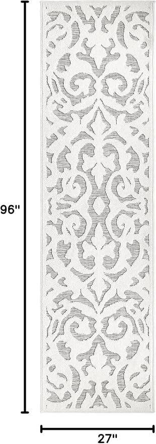 My Texas House Lady Bird Runner Rug 2.2x8 Indoor Outdoor, Natural Grey