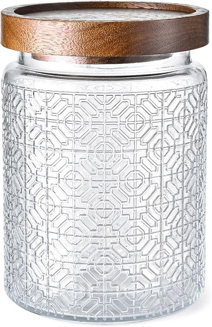 24oz Vintage Glass Canister With Lid Small Glass Jars Wide Mouth Mason Jars Airtight Coffee Canisters Kitchen Storage Containers For Sugar Tea Spice Flour Candy Cookie Cereal Cute Decorative