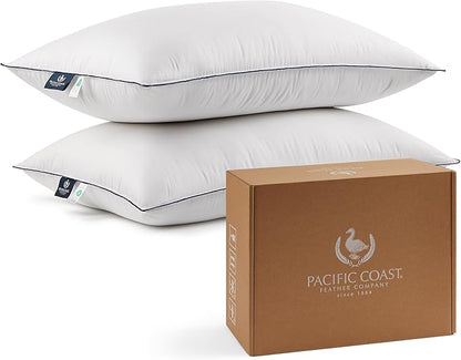 Pacific Coast Bed Pillows for Side and Back Sleepers, Feather and Down Hotel Pillows with 100% Cotton Shell, Medium Supportive, Downproof, King Size 2 Pack