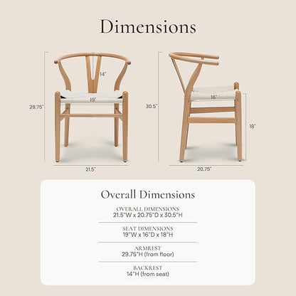 POLY & BARK Weave Dining Chairs – Mid-Century Modern Wishbone Dining Chairs with Arms, Solid Wood Frame, Indoor Use – Natural – Set of 2 - Ideal for Dining Room, Kitchen or Stylish Accent Setting