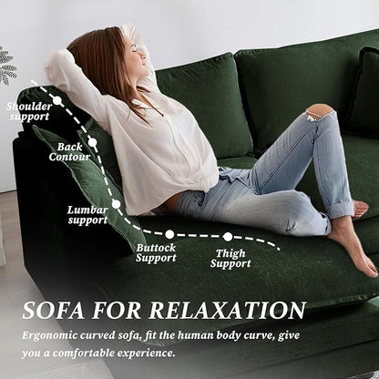 SoarFlash Chenille Sectional Sofa, Comfy L Shaped Modular Coush Sofa with Ottoman, Modern 2 Seat Couch Deep Seat Sofa Set for Living Room,Green