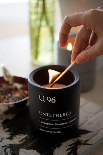 U.96 Luxury Scented Candle – Lemongrass, Eucalyptus & Amber | Hand-Poured in USA w/ 100% Natural Coconut & Apricot Wax | Double Wick, Long-Lasting Aromatherapy Candle for Home, Gift, & Rest (12.5 oz)