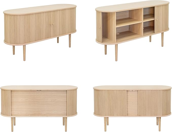 WERMO 55'' Sideboard Storage Cabinet with Doors and Shelves - Wood Credenza for Living Room, Bedroom, Entryway and Home Office Cabinet. Kitchen Buffet, Modern Media Console Table with Storage (Oak)