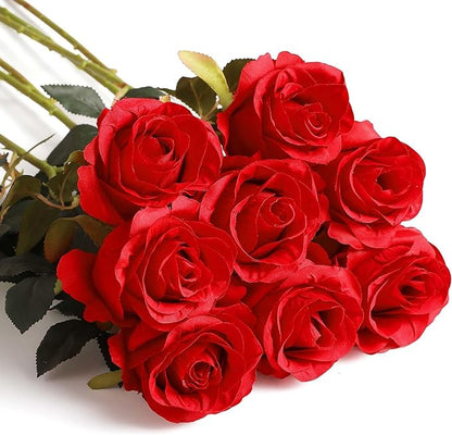 Nubry 8pcs Artificial Silk Roses Bulk,Fake Roses Flower with Stems Realistic Flowers for Wedding Centerpiece Home Party Decor(Dark Red)