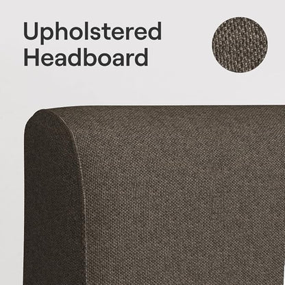 Nectar Bamboo Platform Bed Frame & Upholstered Headboard - Queen - Walnut/Slate - Floating Center Support Legs -12” Height - Easy Tool Free Set Up - Sturdy Wooden Support Slats - Holds Up To 800 lbs