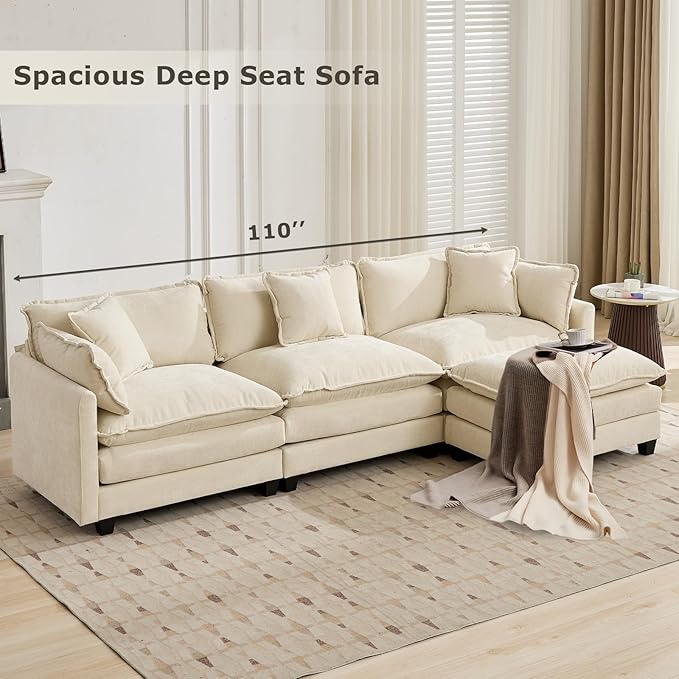 SoarFlash 71.6" Chenille Sectional Sofa, Comfy Modular Loveseat Sofa, Modern 2-Seat Couch Deep Seat Sofa Set for Living Room,Beige